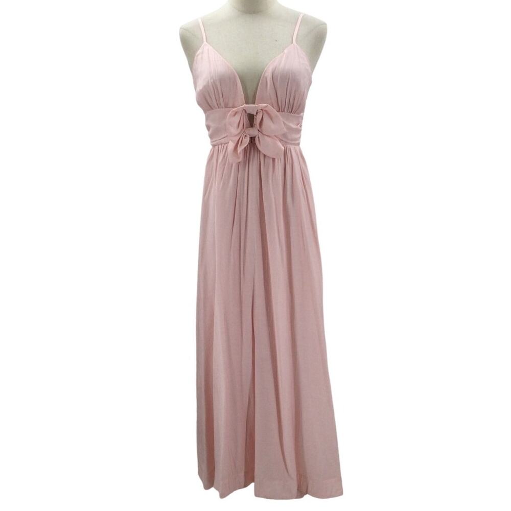 BRIGHT SZ S pink front tie midi party bridesmaid formal dress NEW B142